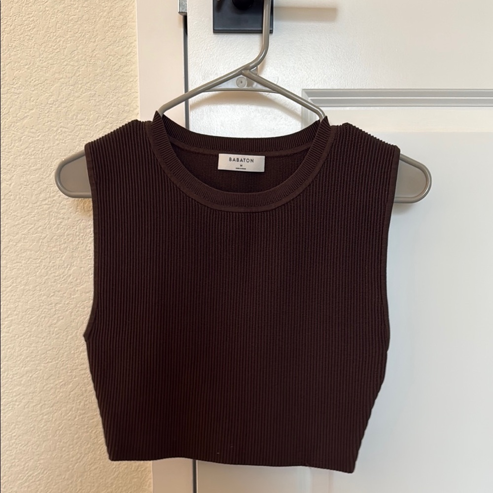 Aritzia Brown Sleeveless Fitted Crop Top